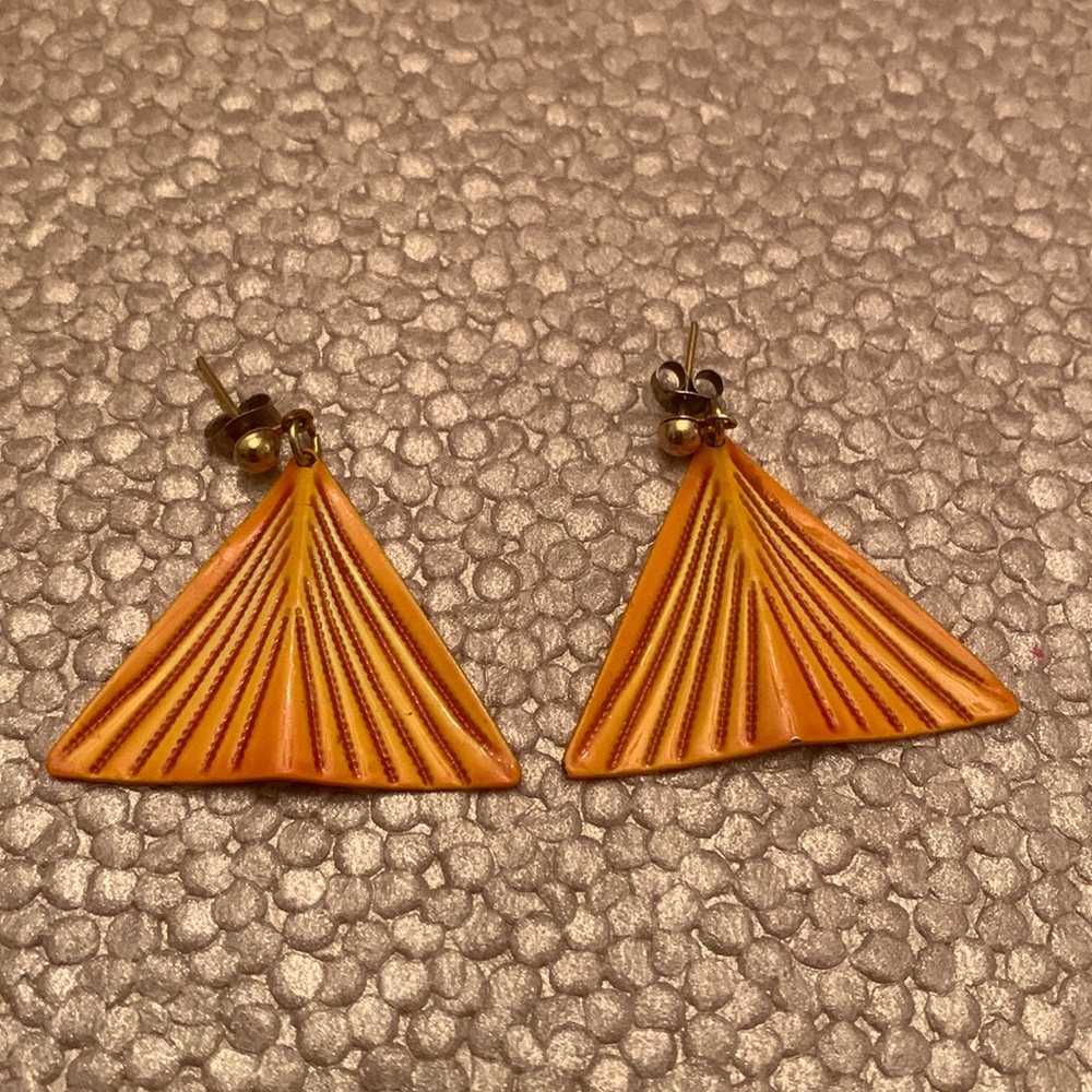 Vintage orange triangle earrings not signed but still really cute!